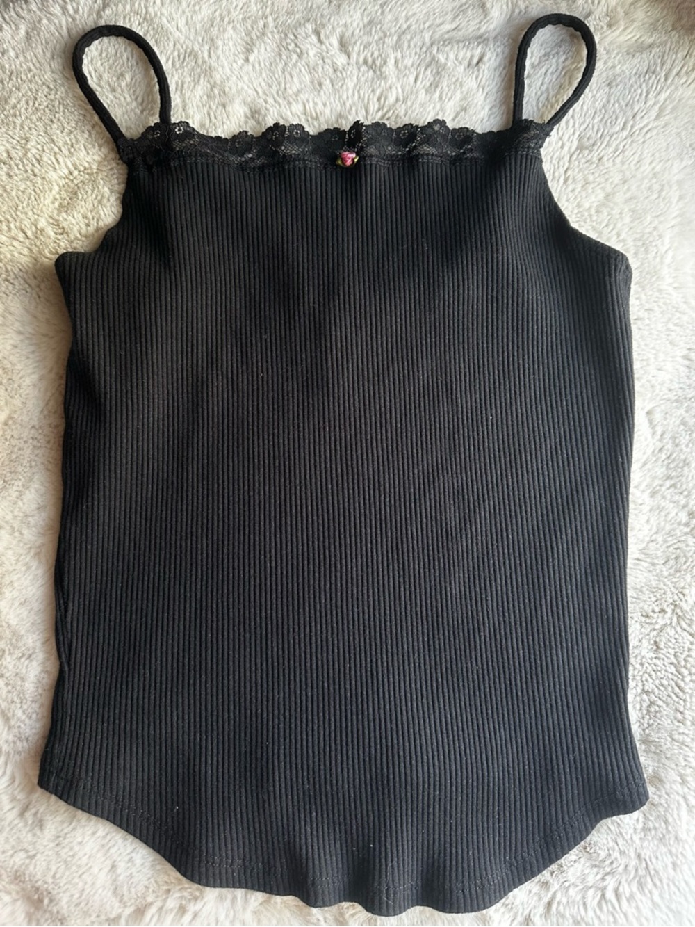 Fashion Nova Black Ribbed Lace-Trim Cami